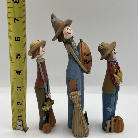 Harvest Blessings RARE Vintage Scarecrow Pencil Figurine Set Folk Art Fall Decor - Picture 9 of 15